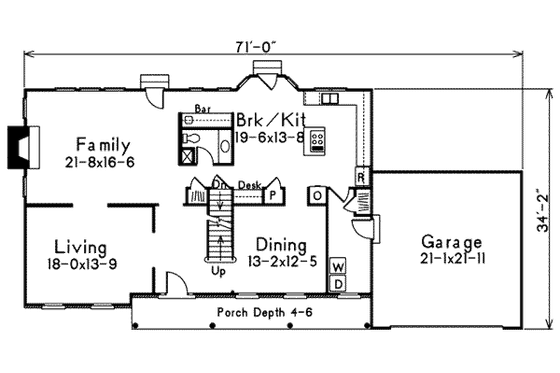 Floor Plan - Main Floor for Traditional House Plan #57-204 - 4 bed, 2.5 bath