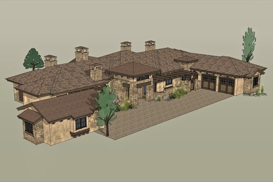 Exterior - Front Elevation 5 for Mediterranean House Plan #892-31 - 3 bed, 3.5 bath