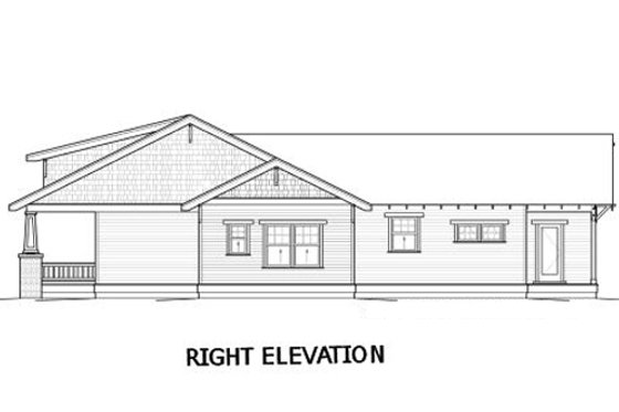 Exterior - Rear Elevation 1 for Bungalow House Plan #434-7 - 3 bed, 2 bath