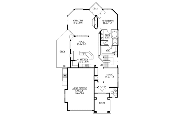 Floor Plan - Main Floor for Craftsman House Plan #132-277 - 4 bed, 4.5 bath