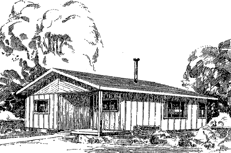 Home Plan - Exterior - Front Elevation 3 for Ranch House Plan #60-678 - 2 bed, 1 bath