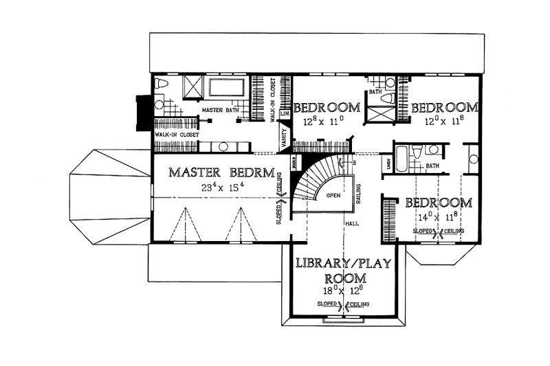 Home Plan - Floor Plan - Upper Floor for Craftsman House Plan #72-975 - 4 bed, 3.5 bath