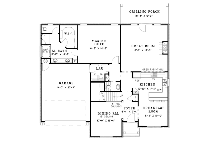 Architectural House Design - Floor Plan - Main Floor for Country House Plan #17-3091 - 4 bed, 2.5 bath