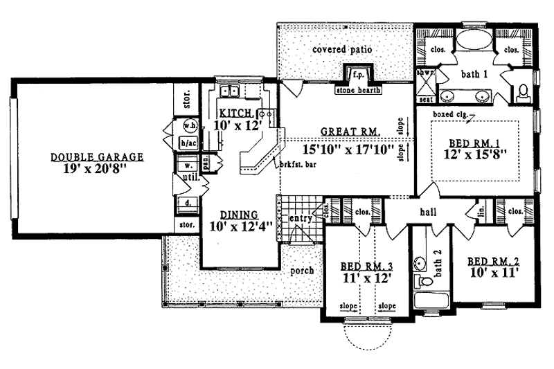 Dream House Plan - Floor Plan - Main Floor for Country House Plan #42-590 - 3 bed, 2 bath