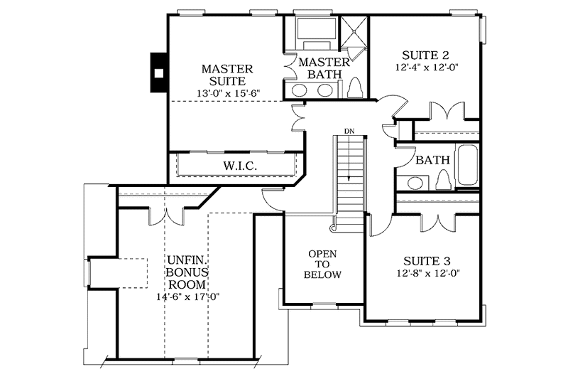 Dream House Plan - Floor Plan - Upper Floor for Colonial House Plan #453-130 - 3 bed, 2.5 bath