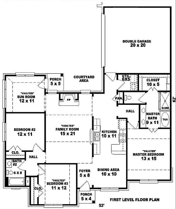 Floor Plan - Main Floor for European House Plan #81-13737 - 3 bed, 2 bath