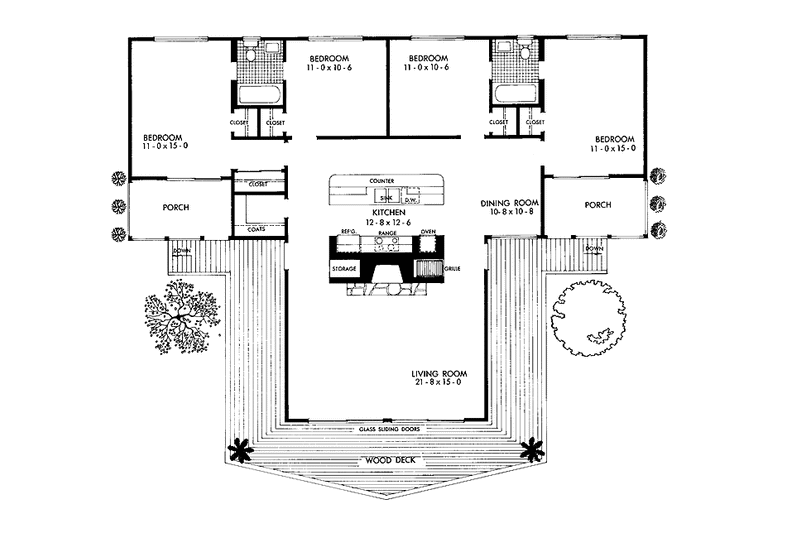 Home Plan - Floor Plan - Main Floor for Contemporary House Plan #72-1055 - 4 bed, 2 bath