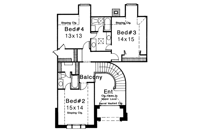 Architectural House Design - Floor Plan - Upper Floor for Traditional House Plan #310-1084 - 4 bed, 3.5 bath