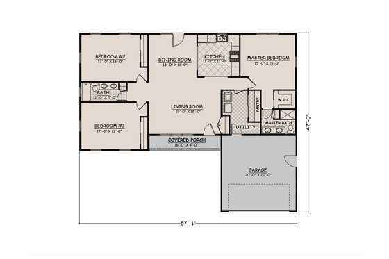 Floor Plan - Main Floor 1 for Ranch House Plan #1082-7 - 3 bed, 2 bath