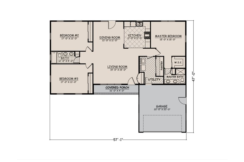 Home Plan - Floor Plan - Main Floor 1 for Ranch House Plan #1082-7 - 3 bed, 2 bath