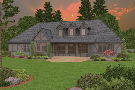 Exterior - Rear Elevation for Tudor House Plan #943-44 - 3 bed, 2.5 bath