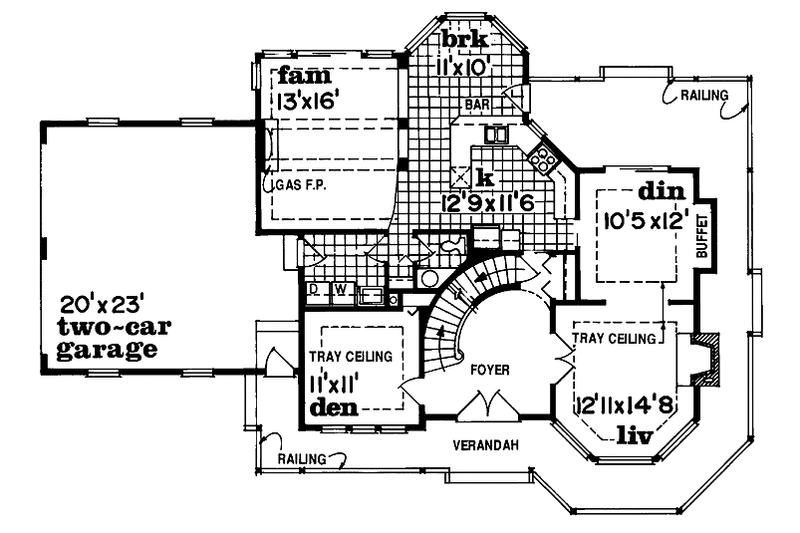 House Blueprint - Floor Plan - Main Floor for Victorian House Plan #47-852 - 4 bed, 2.5 bath