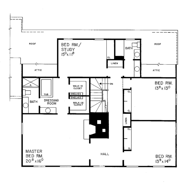 Architectural House Design - Colonial Floor Plan - Upper Floor Plan #72-681