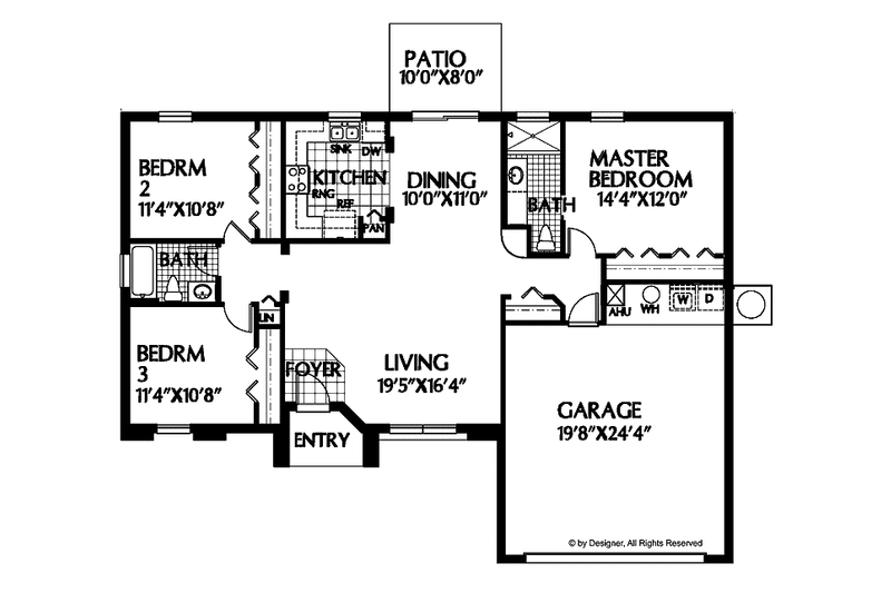 Home Plan - Floor Plan - Main Floor for Ranch House Plan #999-41 - 3 bed, 2 bath