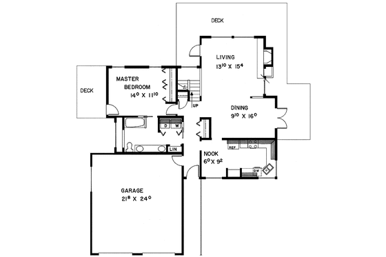 Floor Plan - Main Floor for Contemporary House Plan #60-777 - 3 bed, 2 bath