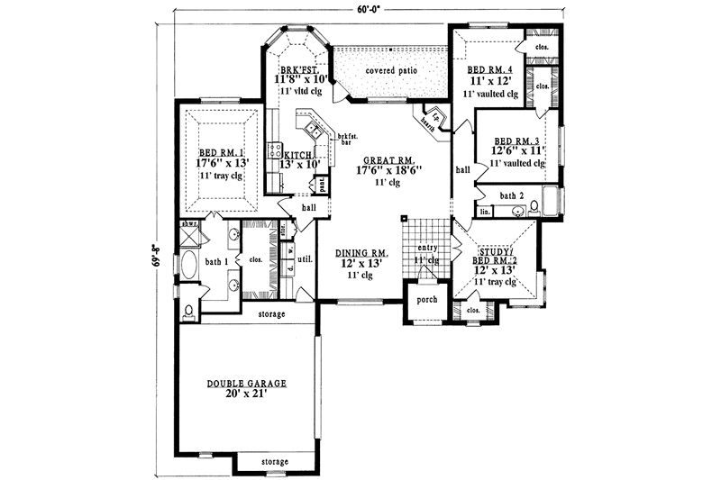 Dream House Plan - Floor Plan - Main Floor for European House Plan #42-686 - 3 bed, 2 bath