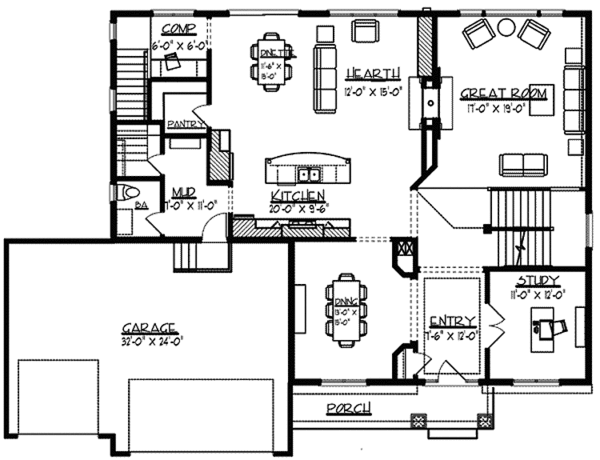 House Plan Design - Craftsman Floor Plan - Main Floor Plan #320-1473