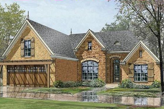 Exterior - Front Elevation for European House Plan #424-60 - 3 bed, 2 bath