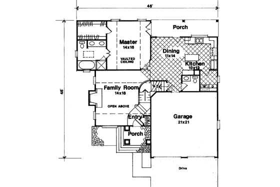 Floor Plan - Main Floor for European House Plan #41-128 - 3 bed, 2.5 bath