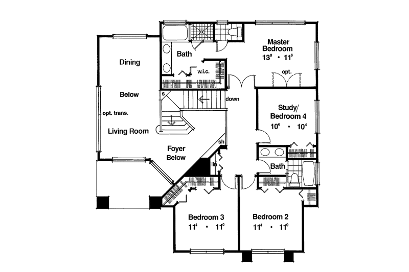 Home Plan - Floor Plan - Upper Floor for Mediterranean House Plan #417-484 - 4 bed, 2.5 bath