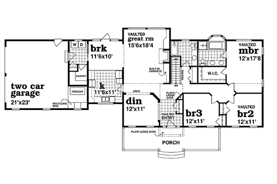 Floor Plan - Main Floor for Ranch House Plan #47-378 - 3 bed, 2 bath