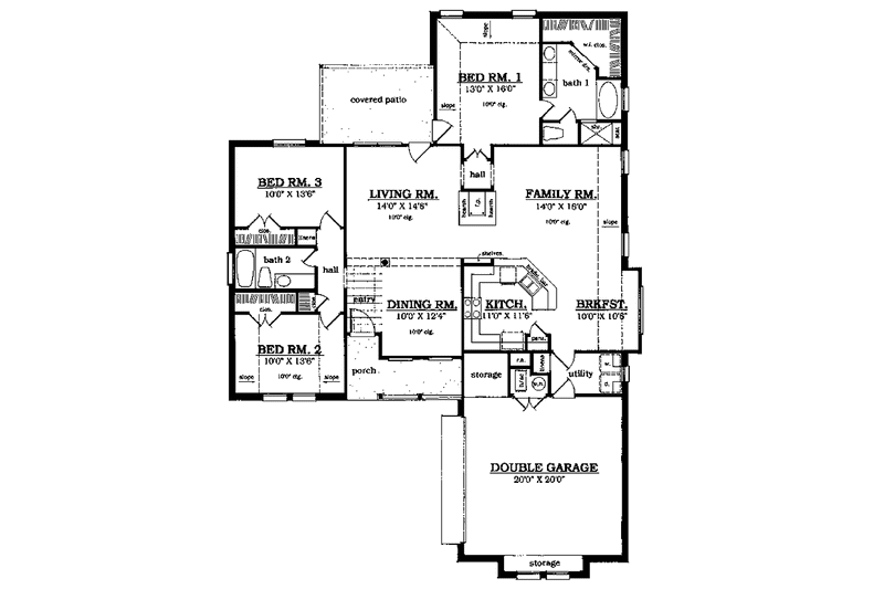 Architectural House Design - Floor Plan - Main Floor for Traditional House Plan #42-420 - 3 bed, 2 bath