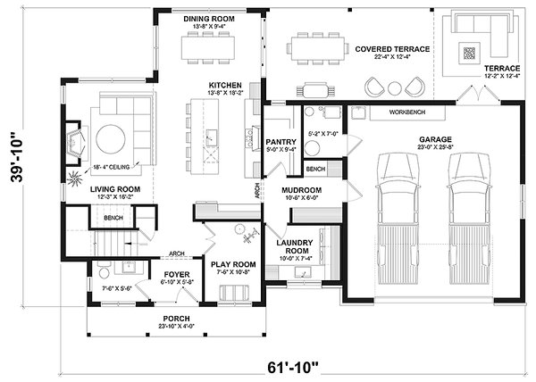 Architectural House Design - Farmhouse Floor Plan - Main Floor Plan #23-2833