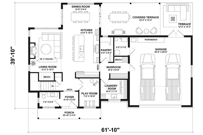 Architectural House Design - Floor Plan - Main Floor for Farmhouse House Plan #23-2833 - 3 bed, 2.5 bath