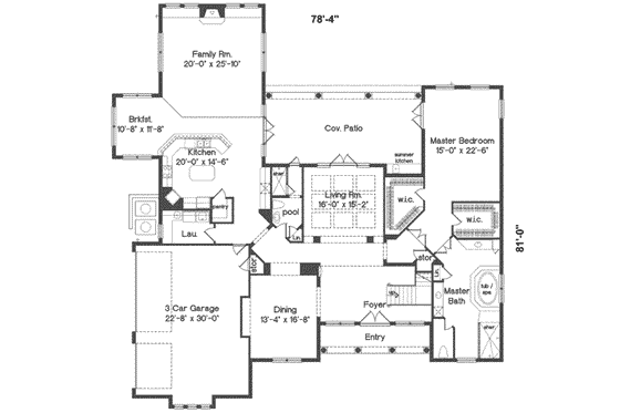 Floor Plan - Main Floor for Mediterranean House Plan #135-110 - 4 bed, 4 bath