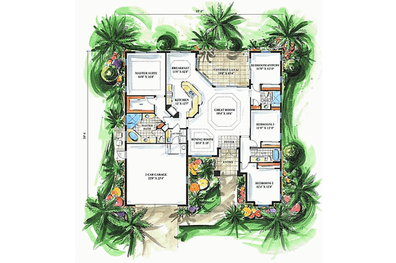 Floor Plan - Main Floor for Mediterranean House Plan #27-281 - 4 bed, 3 bath