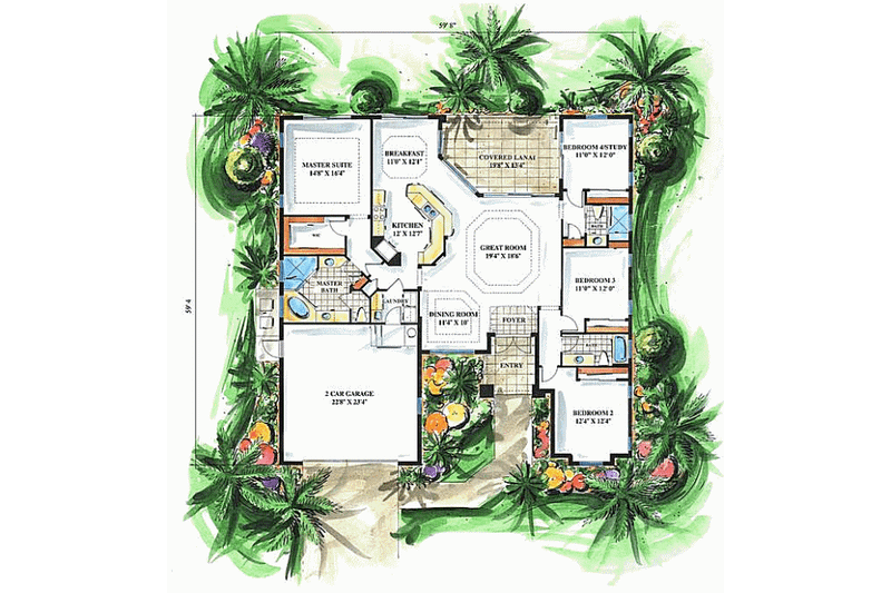 House Design - Floor Plan - Main Floor for Mediterranean House Plan #27-281 - 4 bed, 3 bath
