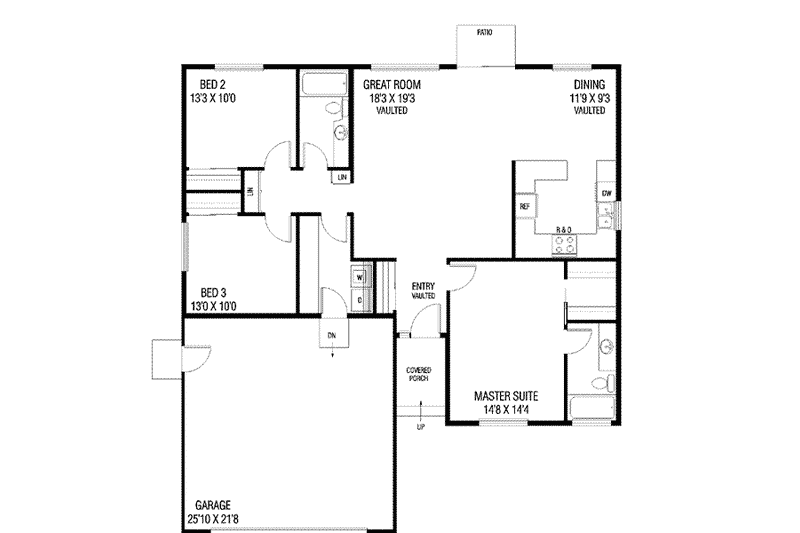 Dream House Plan - Floor Plan - Main Floor for Ranch House Plan #60-538 - 3 bed, 2 bath