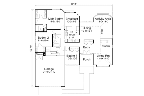 Floor Plan - Main Floor House Plan #57-425 - 3 bed, 2 bath