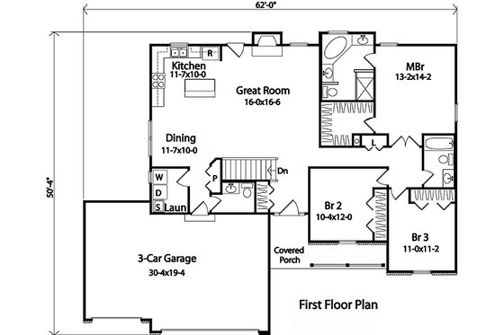 Floor Plan - Main Floor for Country House Plan #22-471 - 3 bed, 2.5 bath
