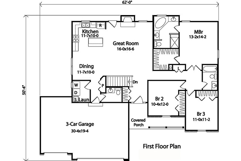 Architectural House Design - Floor Plan - Main Floor for Country House Plan #22-471 - 3 bed, 2.5 bath
