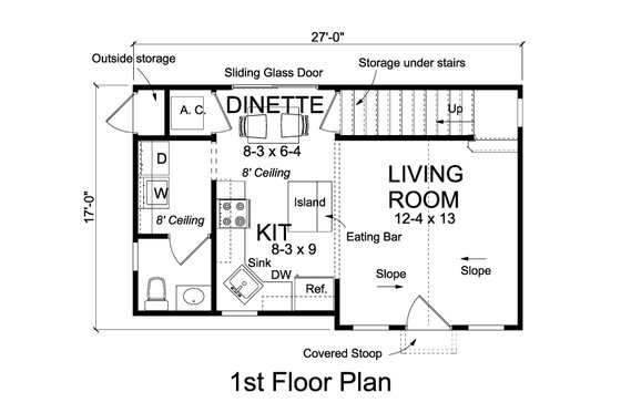 Floor Plan - Main Floor for Cottage House Plan #513-2180 - 1 bed, 1.5 bath