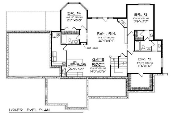 Floor Plan - Lower Floor for European House Plan #70-885 - 4 bed, 3.5 bath
