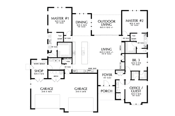 Floor Plan - Main Floor for Contemporary House Plan #48-1022 - 4 bed, 3 bath