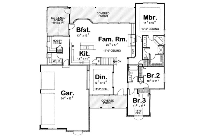 Traditional Style House Plan - 3 Beds 2 Baths 2098 Sq/Ft Plan #20-1663 ...