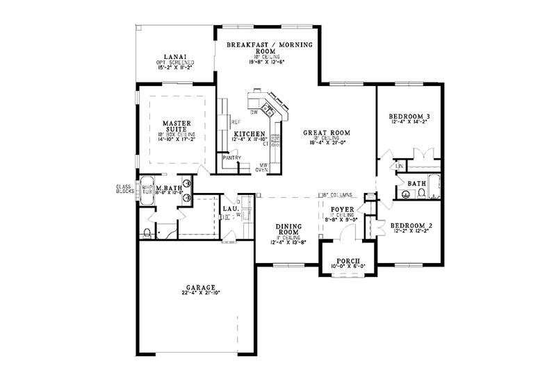 Dream House Plan - Floor Plan - Main Floor for Mediterranean House Plan #17-3082 - 3 bed, 2 bath