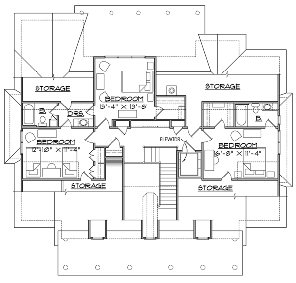 Southern Floor Plan - Upper Floor Plan #1054-19
