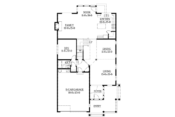 Floor Plan - Main Floor for Craftsman House Plan #132-404 - 3 bed, 3.5 bath