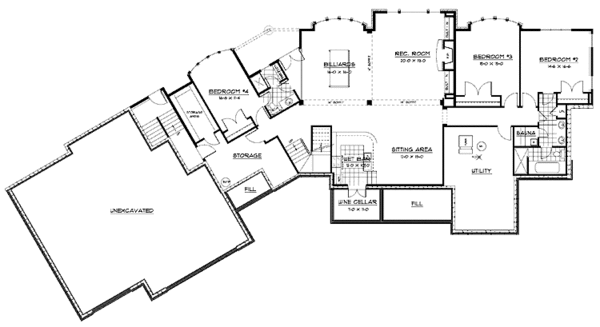 Architectural House Design - Ranch Floor Plan - Lower Floor Plan #51-688