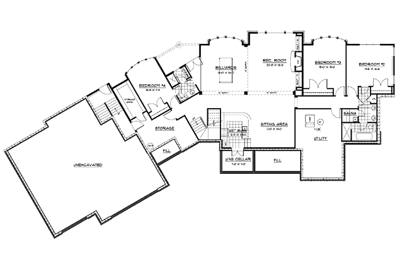 Home Plan - Floor Plan - Lower Floor for Ranch House Plan #51-688 - 4 bed, 3.5 bath