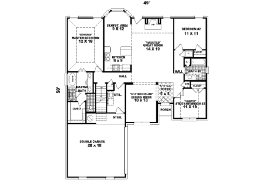 Floor Plan - Main Floor for European House Plan #81-539 - 2 bed, 2 bath