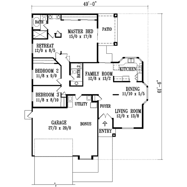 Adobe / Southwestern Floor Plan - Main Floor Plan #1-1304