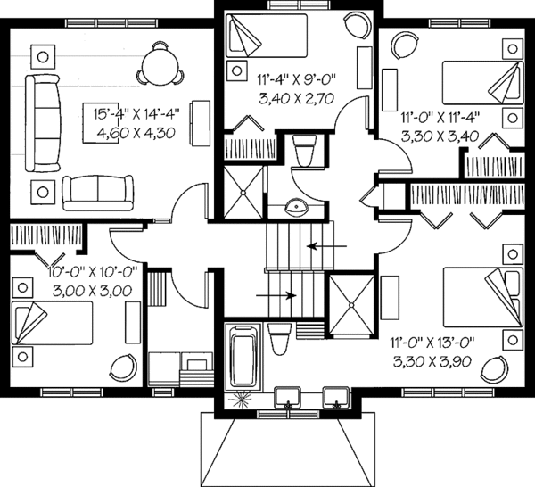 House Design - Traditional Floor Plan - Upper Floor Plan #23-2391