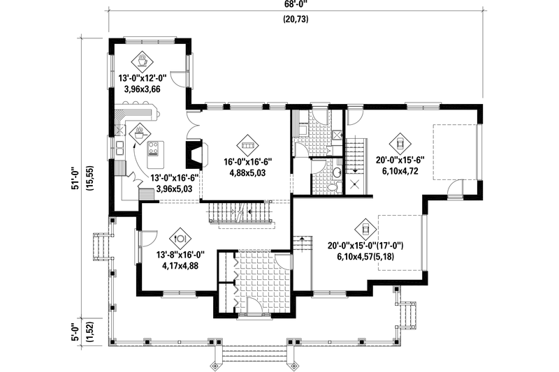 Home Plan - Floor Plan - Main Floor for Country House Plan #25-4627 - 4 bed, 2 bath