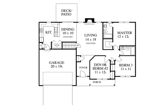 Floor Plan - Main Floor for Colonial House Plan #1053-17 - 3 bed, 2 bath