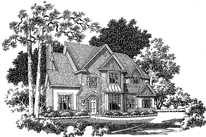 Dream House Plan - Tudor Exterior - Front Elevation Plan #54-255